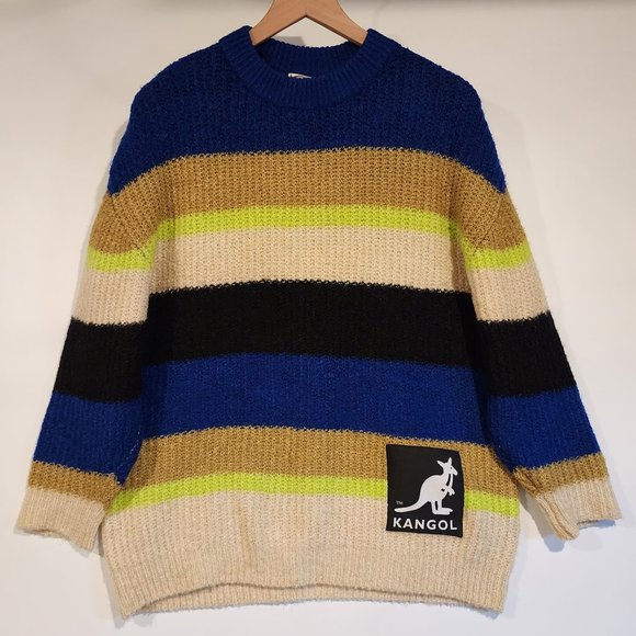 Kangol + H&M Striped Logo Sweater Jumper Oversized Long Sleeve Winter sz XS - Picture 1 of 10